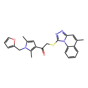 1-[1-(furan-2-ylmethyl)-2,5-dimethylpyrrol-3-yl]-2-[(5-methyl-[1,2,4]triazolo[4,3-a]quinolin-1-yl)sulfanyl]ethanone structure
