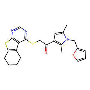 1-[1-(furan-2-ylmethyl)-2,5-dimethylpyrrol-3-yl]-2-(5,6,7,8-tetrahydro-[1]benzothiolo[2,3-d]pyrimidin-4-ylsulfanyl)ethanone structure