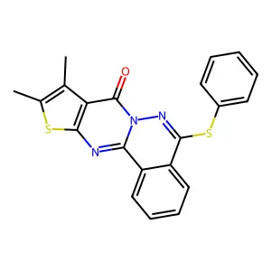13,14-dimethyl-8-phenylsulfanyl-15-thia-9,10,17-triazatetracyclo[8.7.0.02,7.012,16]heptadeca-1(17),2,4,6,8,12(16),13-heptaen-11-one structure