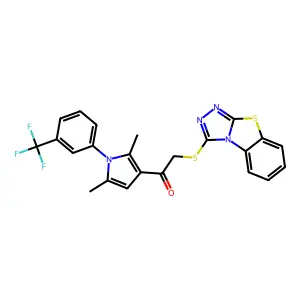1-[2,5-dimethyl-1-[3-(trifluoromethyl)phenyl]pyrrol-3-yl]-2-([1,2,4]triazolo[3,4-b][1,3]benzothiazol-1-ylsulfanyl)ethanone structure