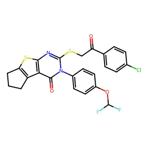 10-[2-(4-chlorophenyl)-2-oxoethyl]sulfanyl-11-[4-(difluoromethoxy)phenyl]-7-thia-9,11-diazatricyclo[6.4.0.02,6]dodeca-1(8),2(6),9-trien-12-one structure