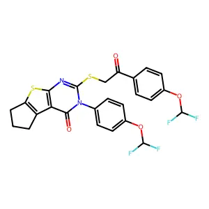 11-[4-(difluoromethoxy)phenyl]-10-[2-[4-(difluoromethoxy)phenyl]-2-oxoethyl]sulfanyl-7-thia-9,11-diazatricyclo[6.4.0.02,6]dodeca-1(8),2(6),9-trien-12-one structure