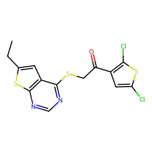 1-(2,5-dichlorothiophen-3-yl)-2-(6-ethylthieno[2,3-d]pyrimidin-4-yl)sulfanylethanone structure