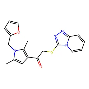 1-[1-(furan-2-ylmethyl)-2,5-dimethyl-1H-pyrrol-3-yl]-2-([1,2,4]triazolo[4,3-a]pyridin-3-ylsulfanyl)ethanone structure
