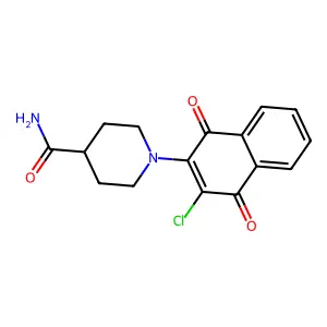 1-(3-chloro-1,4-dioxonaphthalen-2-yl)piperidine-4-carboxamide structure