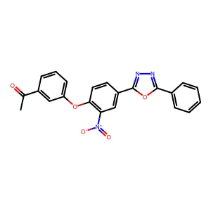 1-[3-[2-nitro-4-(5-phenyl-1,3,4-oxadiazol-2-yl)phenoxy]phenyl]ethanone structure