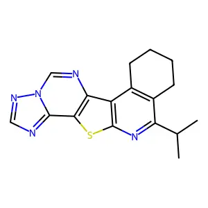11-isopropyl-7,8,9,10-tetrahydro-[1,2,4]triazolo[1'',5'':1',6']pyrimido[4',5':4,5]thieno[2,3-c]isoquinoline structure