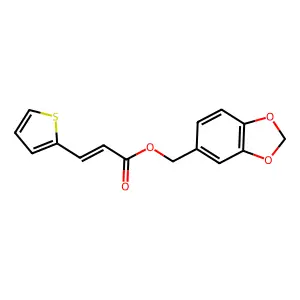 1,3-benzodioxol-5-ylmethyl (E)-3-thiophen-2-ylprop-2-enoate structure