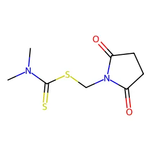Dimethyldithiocarbamic acid succinimidomethyl ester structure