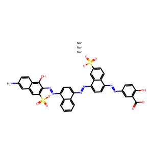trisodium5-[[4-[[4-[(6-amino-1-hydroxy-3-sulfonatonaphthalen-2-yl)diazenyl]naphthalen-1-yl]diazenyl]-6-sulfonatonaphthalen-1-yl]diazenyl]-2-hydroxybenzoate structure