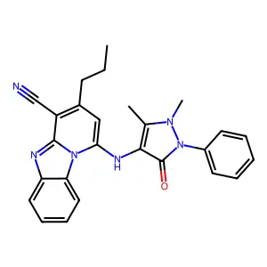 1-[(1,5-dimethyl-3-oxo-2-phenylpyrazol-4-yl)amino]-3-propylpyrido[1,2-a]benzimidazole-4-carbonitrile structure