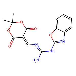 1-(1,3-benzoxazol-2-yl)-2-[(2,2-dimethyl-4,6-dioxo-1,3-dioxan-5-ylidene)methyl]guanidine structure