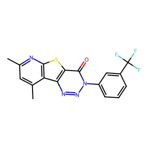 11,13-dimethyl-5-[3-(trifluoromethyl)phenyl]-8-thia-3,4,5,10-tetrazatricyclo[7.4.0.02,7]trideca-1(9),2(7),3,10,12-pentaen-6-one structure