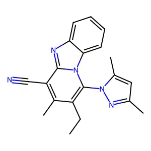 1-(3,5-dimethylpyrazol-1-yl)-2-ethyl-3-methylpyrido[1,2-a]benzimidazole-4-carbonitrile structure