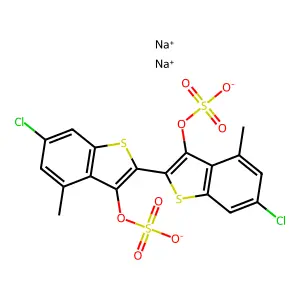 [2,2'-Bibenzo[b]thiophene]-3,3'-diol, 6,6'-dichloro-4,4'-dimethyl-, bis(hydrogen sulfate), disodium salt structure