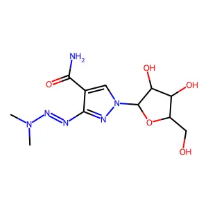 1-[3,4-dihydroxy-5-(hydroxymethyl)oxolan-2-yl]-3-(dimethylaminodiazenyl)pyrazole-4-carboxamide structure