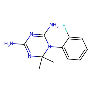 1-(2-fluorophenyl)-6,6-dimethyl-1,3,5-triazine-2,4-diamine structure