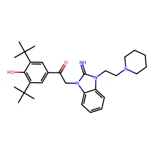1-(3,5-ditert-butyl-4-hydroxyphenyl)-2-[2-imino-3-(2-piperidin-1-ylethyl)benzimidazol-1-yl]ethanone structure