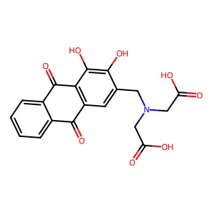 2-[carboxymethyl-[(3,4-dihydroxy-9,10-dioxoanthracen-2-yl)methyl]amino]acetic acid structure