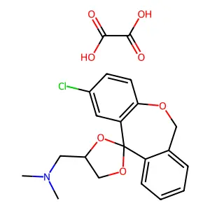 1-(2'-chlorospiro[1,3-dioxolane-2,11'-6H-benzo[c][1]benzoxepine]-4-yl)-N,N-dimethylmethanamine;oxalic acid structure