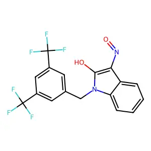 1-[[3,5-bis(trifluoromethyl)phenyl]methyl]-3-nitrosoindol-2-ol structure