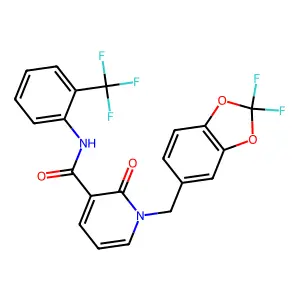 1-[(2,2-difluoro-1,3-benzodioxol-5-yl)methyl]-2-oxo-N-[2-(trifluoromethyl)phenyl]pyridine-3-carboxamide structure