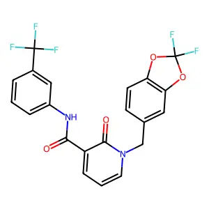 1-[(2,2-difluoro-1,3-benzodioxol-5-yl)methyl]-2-oxo-N-[3-(trifluoromethyl)phenyl]pyridine-3-carboxamide structure