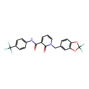 1-[(2,2-difluoro-1,3-benzodioxol-5-yl)methyl]-2-oxo-N-[4-(trifluoromethyl)phenyl]pyridine-3-carboxamide structure