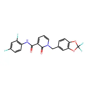 1-[(2,2-difluoro-1,3-benzodioxol-5-yl)methyl]-N-(2,4-difluorophenyl)-2-oxopyridine-3-carboxamide structure