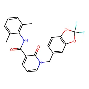 1-[(2,2-difluoro-1,3-benzodioxol-5-yl)methyl]-N-(2,6-dimethylphenyl)-2-oxopyridine-3-carboxamide structure