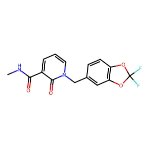 1-[(2,2-difluoro-1,3-benzodioxol-5-yl)methyl]-N-methyl-2-oxopyridine-3-carboxamide structure