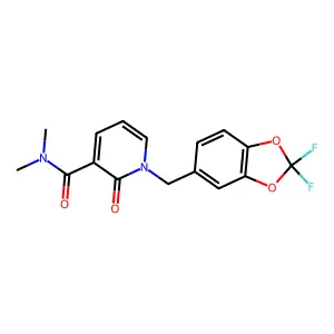 1-[(2,2-difluoro-1,3-benzodioxol-5-yl)methyl]-N,N-dimethyl-2-oxopyridine-3-carboxamide structure