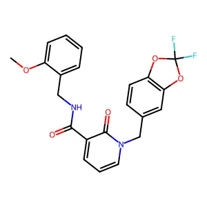 1-[(2,2-difluoro-1,3-benzodioxol-5-yl)methyl]-N-[(2-methoxyphenyl)methyl]-2-oxopyridine-3-carboxamide structure