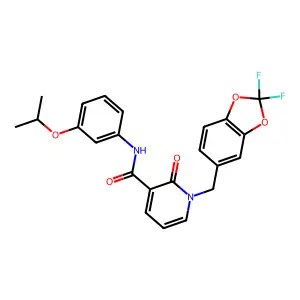 1-[(2,2-difluoro-1,3-benzodioxol-5-yl)methyl]-2-oxo-N-(3-propan-2-yloxyphenyl)pyridine-3-carboxamide structure