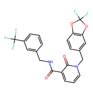 1-[(2,2-difluoro-1,3-benzodioxol-5-yl)methyl]-2-oxo-N-[[3-(trifluoromethyl)phenyl]methyl]pyridine-3-carboxamide structure