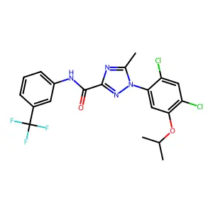 1-(2,4-dichloro-5-propan-2-yloxyphenyl)-5-methyl-N-[3-(trifluoromethyl)phenyl]-1,2,4-triazole-3-carboxamide structure