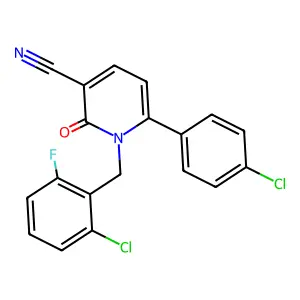 1-[(2-chloro-6-fluorophenyl)methyl]-6-(4-chlorophenyl)-2-oxopyridine-3-carbonitrile structure