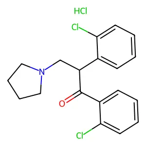 1,2-bis(2-chlorophenyl)-3-pyrrolidin-1-ylpropan-1-one;hydrochloride structure