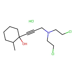 1-[3-[bis(2-chloroethyl)amino]prop-1-ynyl]-2-methylcyclohexan-1-ol;hydrochloride structure