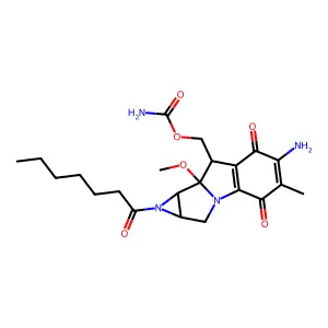 [(7R,8S)-11-amino-5-heptanoyl-7-methoxy-12-methyl-10,13-dioxo-2,5-diazatetracyclo[7.4.0.02,7.04,6]trideca-1(9),11-dien-8-yl]methyl carbamate structure