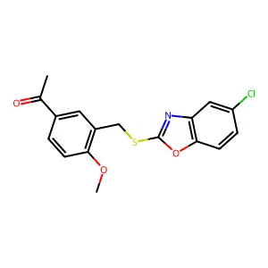 1-(3-{[(5-chloro-1,3-benzoxazol-2-yl)sulfanyl]methyl}-4-methoxyphenyl)ethanone structure