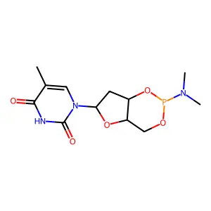 1-[2-(dimethylamino)-4a,6,7,7a-tetrahydro-4H-furo[3,2-d][1,3,2]dioxaphosphinin-6-yl]-5-methylpyrimidine-2,4-dione structure
