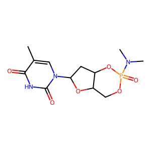 1-[2-(dimethylamino)-2-oxo-4a,6,7,7a-tetrahydro-4H-furo[3,2-d][1,3,2]dioxaphosphinin-6-yl]-5-methylpyrimidine-2,4-dione structure