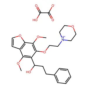 1-[4,7-dimethoxy-6-(2-morpholin-4-ium-4-ylethoxy)-1-benzofuran-5-yl]-3-phenylpropan-1-ol2-hydroxy-2-oxoacetate structure