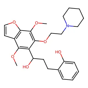 2-[3-[4,7-dimethoxy-6-(2-piperidin-1-ylethoxy)-1-benzofuran-5-yl]-3-hydroxypropyl]phenol structure