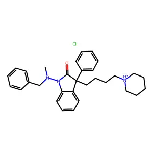 2-Indolinone, 1-(benzylmethylamino)-3-phenyl-3-(4-piperidinobutyl)-, monohydrochloride structure