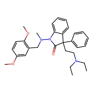 3-[2-(diethylamino)ethyl]-1-[(2,5-dimethoxyphenyl)methyl-methylamino]-3-phenylindol-2-one structure