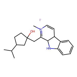 1-[(2-methyl-9,9a-dihydro-4aH-pyrido[3,4-b]indol-2-ium-1-yl)methyl]-3-propan-2-ylcyclopentan-1-ol iodide structure