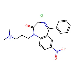 dimethyl-[3-(7-nitro-2-oxo-5-phenyl-3H-1,4-benzodiazepin-1-yl)propyl]azanium chloride structure