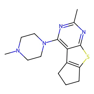 10-methyl-12-(4-methylpiperazin-1-yl)-7-thia-9,11-diazatricyclo[6.4.0.02,6]dodeca-1(12),2(6),8,10-tetraene structure